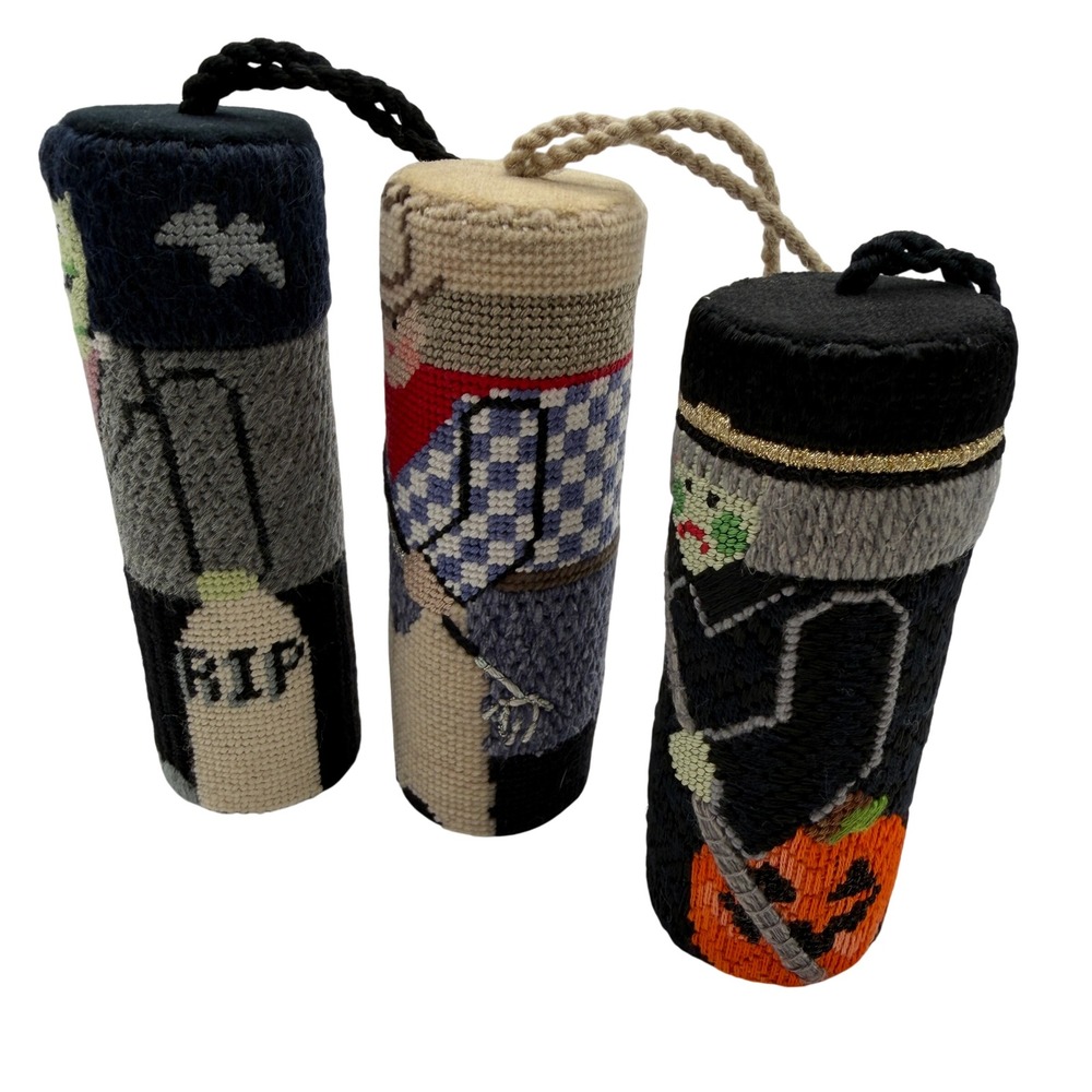 Needlepoint handmade Halloween hanging ornaments cylinder decor Frankenstein - Picture 2 of 13